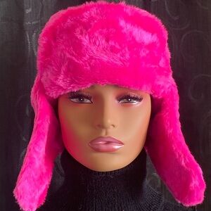 Faux Fur Trapper Hat in Hot Pink